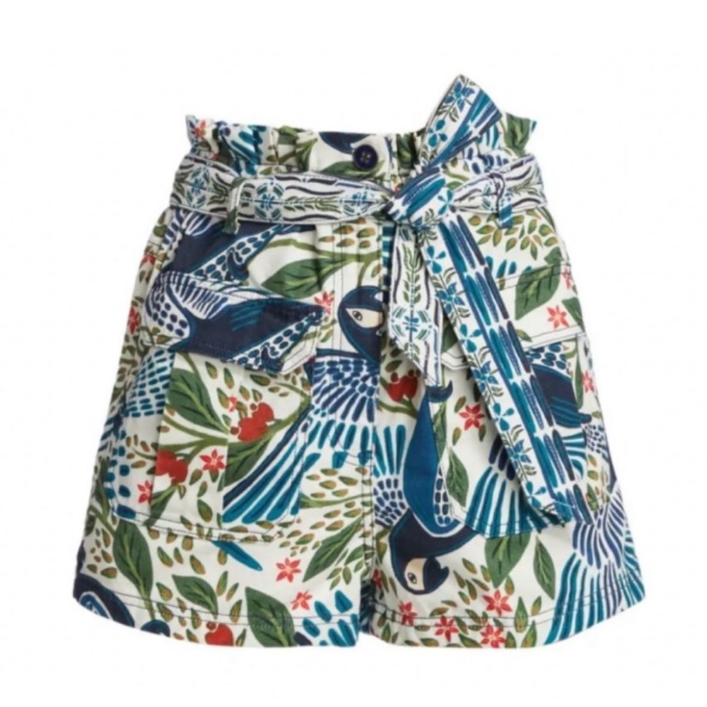 FARM Rio High Waist Shorts with Bird and Leaf Print